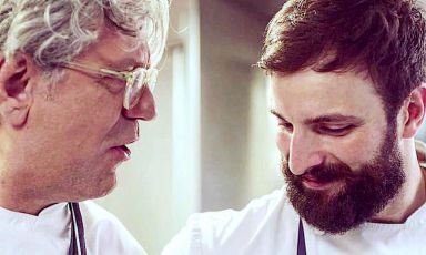 Stefano de Costanzo with Giorgio Locatelli. They are key players – the former pastry chef and the latter chef patron – at Locanda Locatelli in London 
