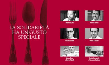 La locandina dell'iniziativa con tutti gli chef protagonisti del pranzo benefico di domenica 26 ottobre 2014: Maurizio Zillo, Andrea Berton, Claudio Sadler, Daniel Canzian, Mauro Brun e Bruno Rebuffi, Davide Comaschi e Vincenzo Santoro. Il tema del pranzo sarà "alla scoperta dei sapori della Milano di oggi"