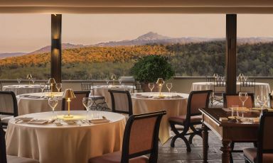 Il panorama dalla sala del ristorante Campo del Dr