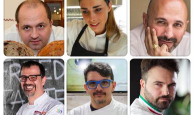 I protagonisti del pranzo Grandi Cuochi all’Opera di domenica 28 ottobre, ore 12. Da sinistra in alto, in senso orario: Antonio Cera, Lucia De Prai, Andrea Ribaldone, Enrico Croatti, Paco Magri e Antonio Guida. Donazione minima 100 euro. Informazioni e prenotazioni +39.392.7718965 e 800.825144
