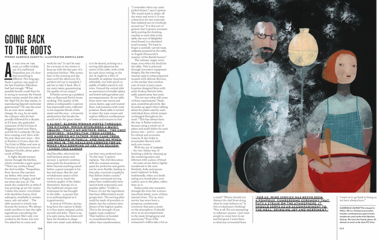 "Ritorno alle radici": the article on Paolo Lopriore, illustrated by Monica Zani
