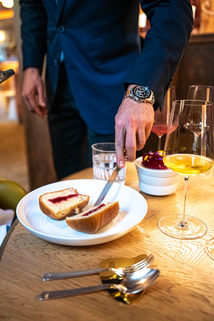 A must-have at Hélène Darroze at the Connaught: the baba soaked with the customer's choice of Armagnac 1995 to 2005, filled with raspberries
