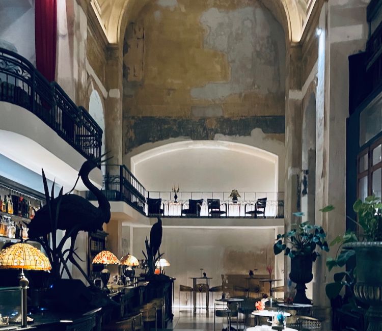 Il cocktail bar, con buoni bocconi informali, al piano terra di Sustanza, uno spazio chiamato ScottoJonno che dà sulla galleria Principe di Napoli